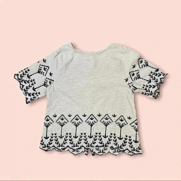 Jessica Simpson Embroidered Striped White/Blue Top Girls XL - Picture 1 of 4